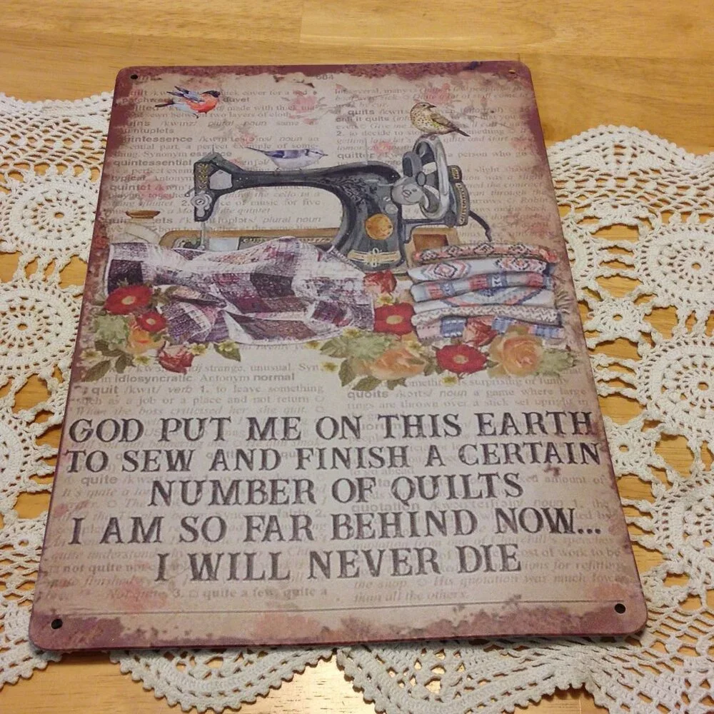 Quilting Humor, Vintage Look thin metal, new item